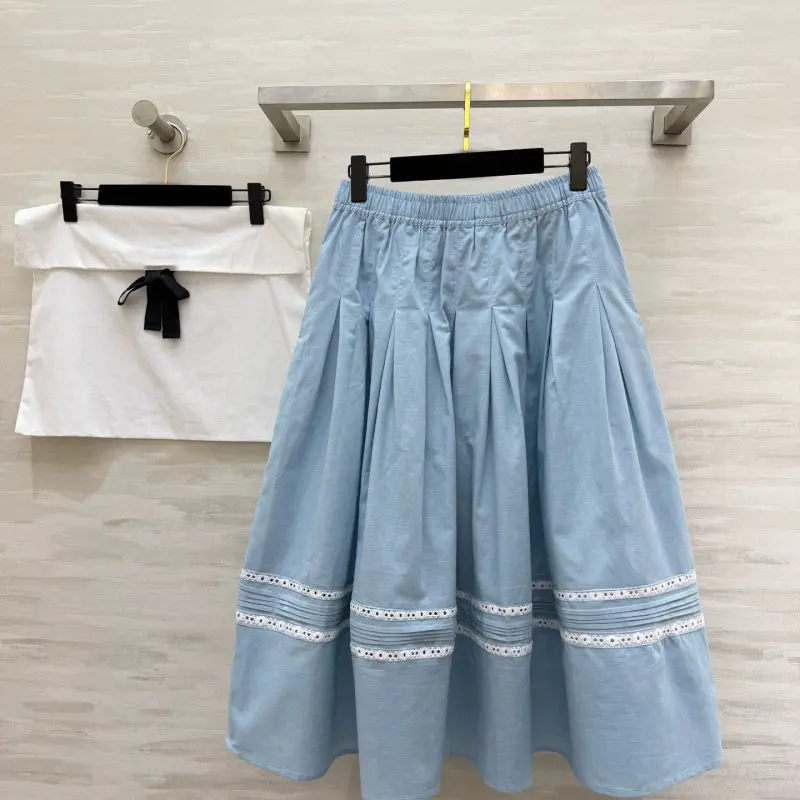 

2026 New Women Pleated Skirt Elastic Waist Light Blue Casual Age-reducing All-match A-line Skirt