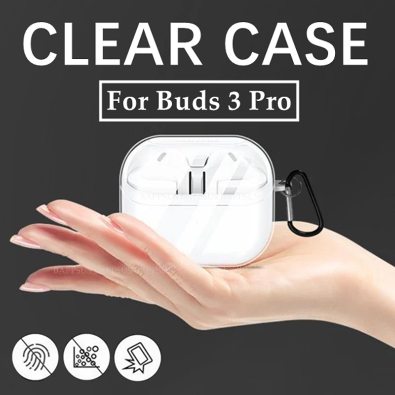 New Buds3pro Crystal Transparent Case for Samsung Galaxy Buds 3 Pro Soft Silicone Cover with Hook for Buds 3pro Shockproof Shell