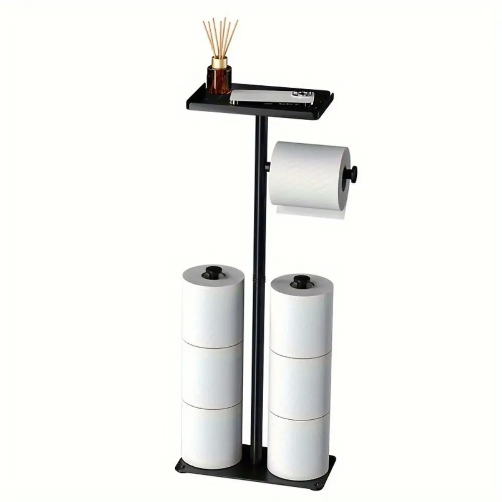 

Stainless Steel Floor Standing Toilet Roll Holder With Toilet Brush Storage Tray Included Freestanding Tissue Dispenser