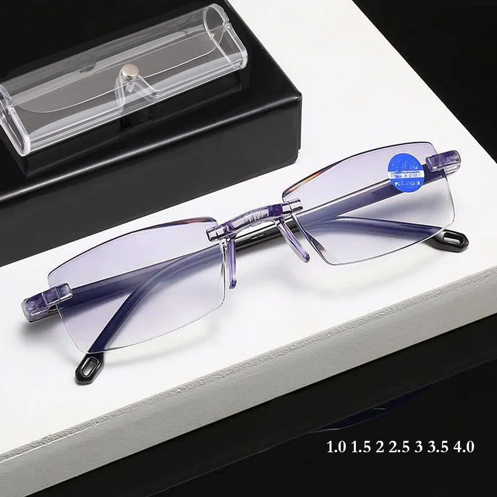 Fashionable And Minimalist Light Blue Lens Glass And Anti Blue Ultra Light Multifocal Glasses New Progressive Diamond Cutting