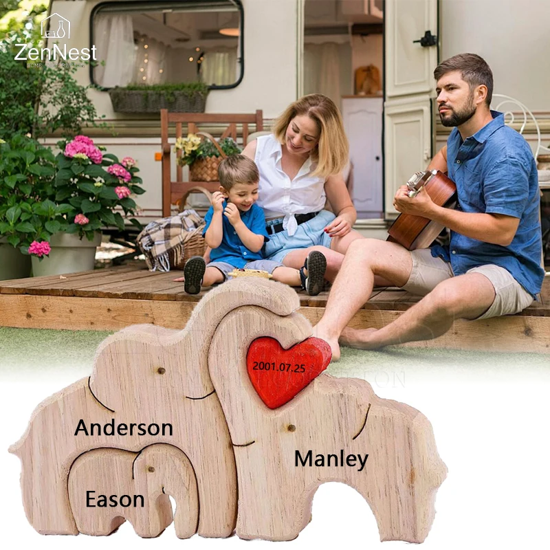 Elephant Home Custom Name Puzzle Ornament DIY Wooden Elephant Puzzle Home Decor Free Custom Birthday Gift Thanksgiving Gift