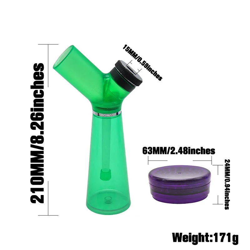 Portable Acrylic Hookah Water Pipe with Cigarette Mill Base Easy To Clean Narguile Chicha Shisha Accessorie with Herb Grinder