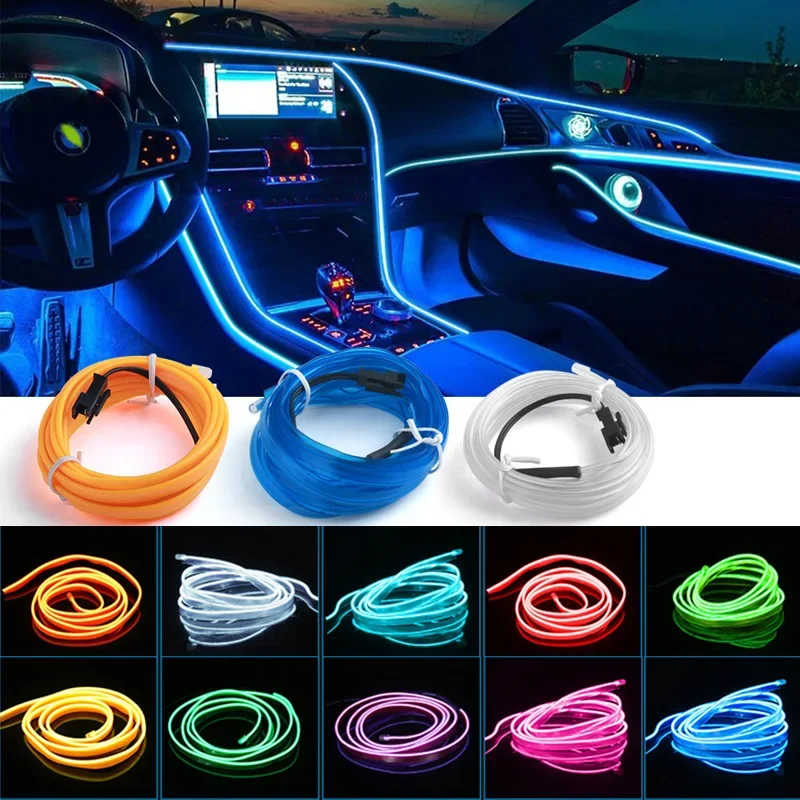 1/2/3/5M Car Interior Led Decorative Lamp EL Wiring Neon Strip For Auto DIY Flexible Ambient Light USB Party Atmosphere Diode