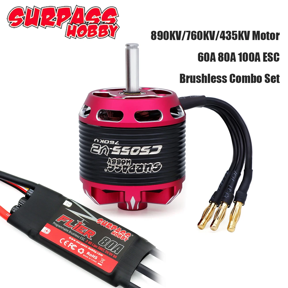 

SURPASS HOBBY Brushless Motor 60A 80A 100A ESC Combo Set for RC Fixed Wing Plane