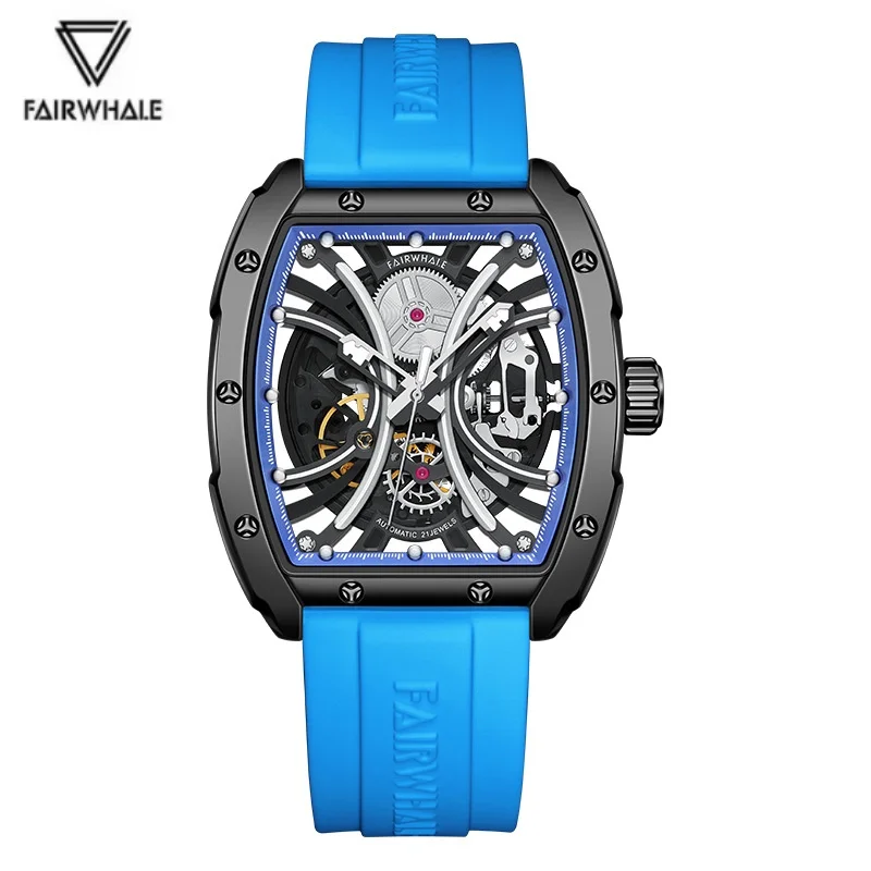 Mark fairwhale 6560 relógios mecânicos automáticos para homem esqueleto luminoso à prova dwaterproof água pulseira de silicone esportes moda relógio masculino