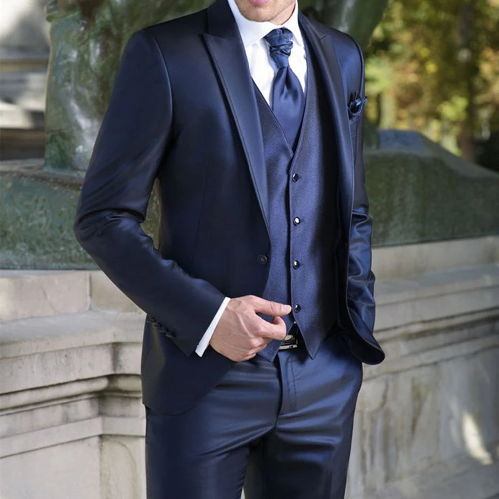 Luxury Men Suits Fashion Casual Custom Made Set Peak Lapel Wedding Groom High Quality Blazer Slim Fit Jacket+Pants+Vest 2024