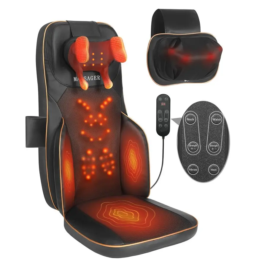 

Neck Back Massager Chair Cushion w Heat FullBack Massage Cushion with Kneading, Rolling, Vibration Adjustable Neck Height amp In