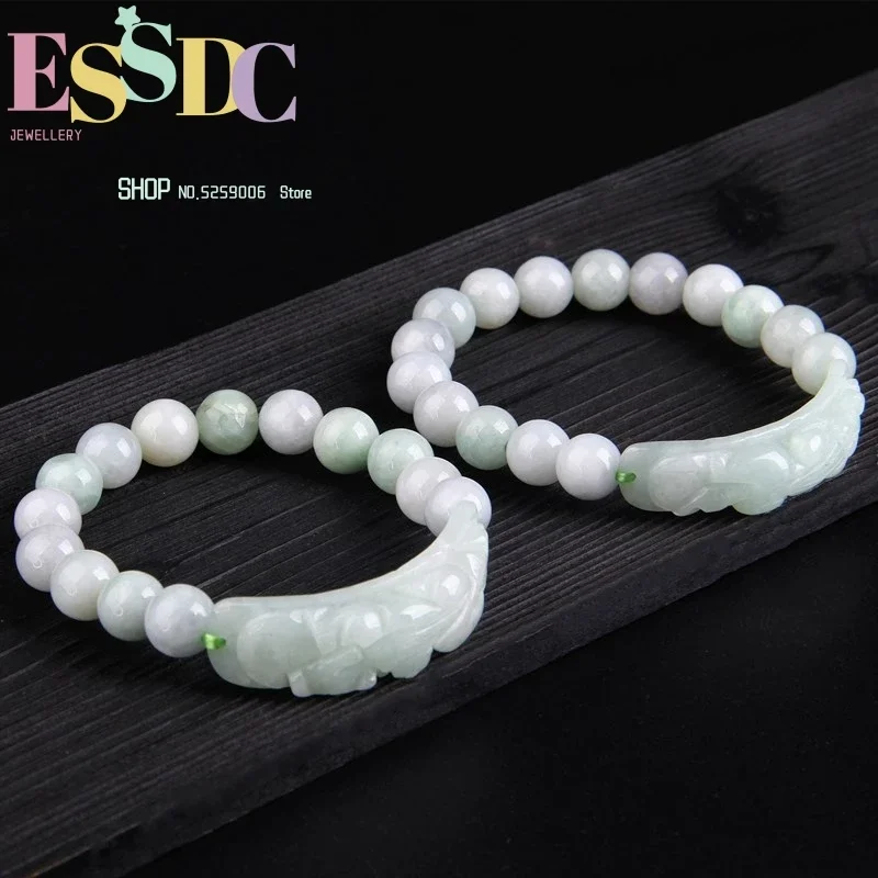 

Burmese Emerald Brave Troops Round Bead Men and Women Models Lucky Bracelet Old Mine Jade Natural