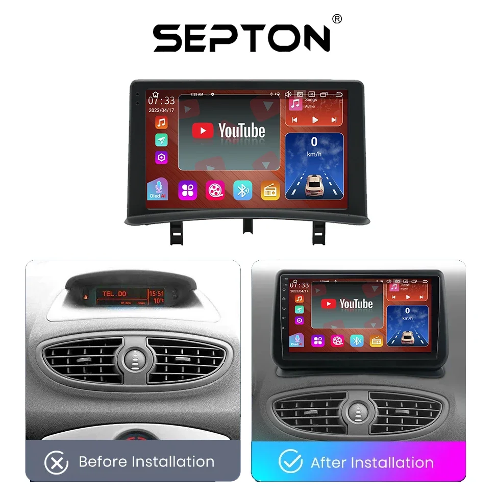 SEPTON 8+128G Car Radio for Renault Clio 3 2005-2014 Wireless Carplay 8Core WIFI  Auto Smart Systems Car Radio Multimedia Player