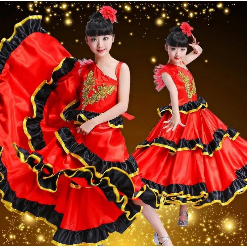 2019 Kids Flamenco Skirts Spanish Flamenco Dance For Girl Spanish Senrite Flamenco Dancer Fancy Dress Costume