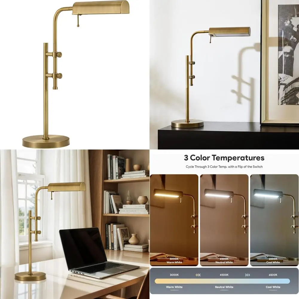 

Регулируемая металлическая настольная лампа в винтажном стиле с 3-мя светодиодами для дома и офиса, отделка антикварного золота