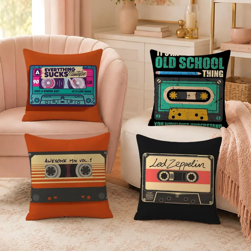 Retro Style M-Music TapeS Cushion Cover Soft Skin Friendly Cloud Like Comfort Pillow Cover for Sofa Bed Seat
