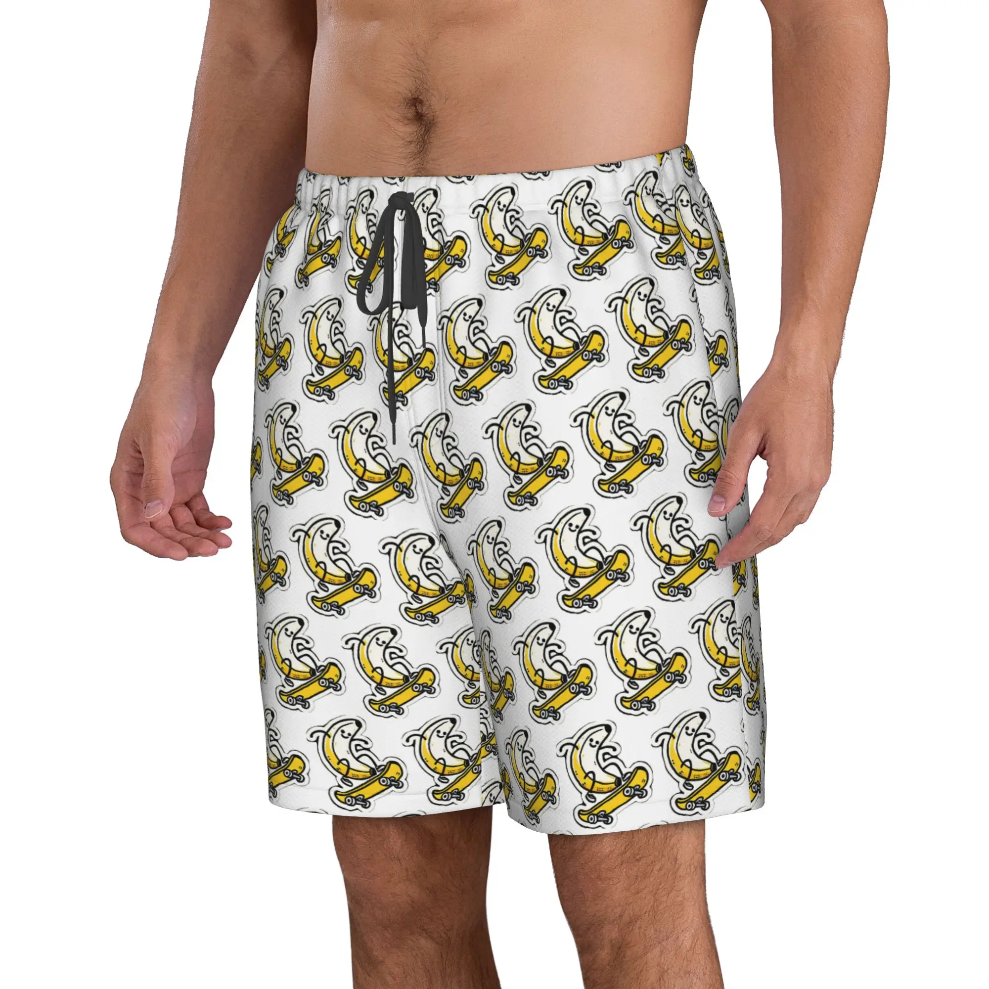 Fun Banana Playing Skateboard Trunks Beach Board Shorts Casual Quick Dry Swimming Summer Men Pants