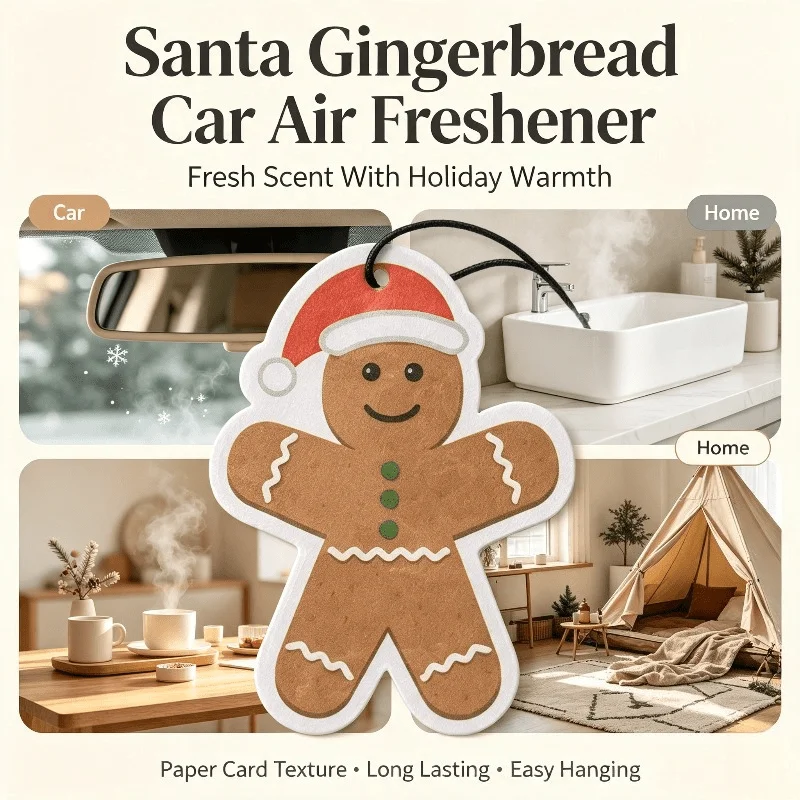 Car Air Freshener Santa Hat Gingerbread Man Holiday Hanging Scent Card for Car Rearview Mirror Decor Ornament Gift