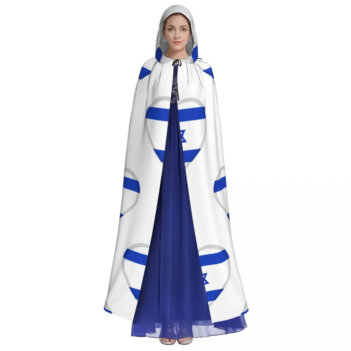 Flag of Israel Adult Cloak Cape Hooded Medieval Costume Witch Wicca Vampire Elf Purim Carnival Party