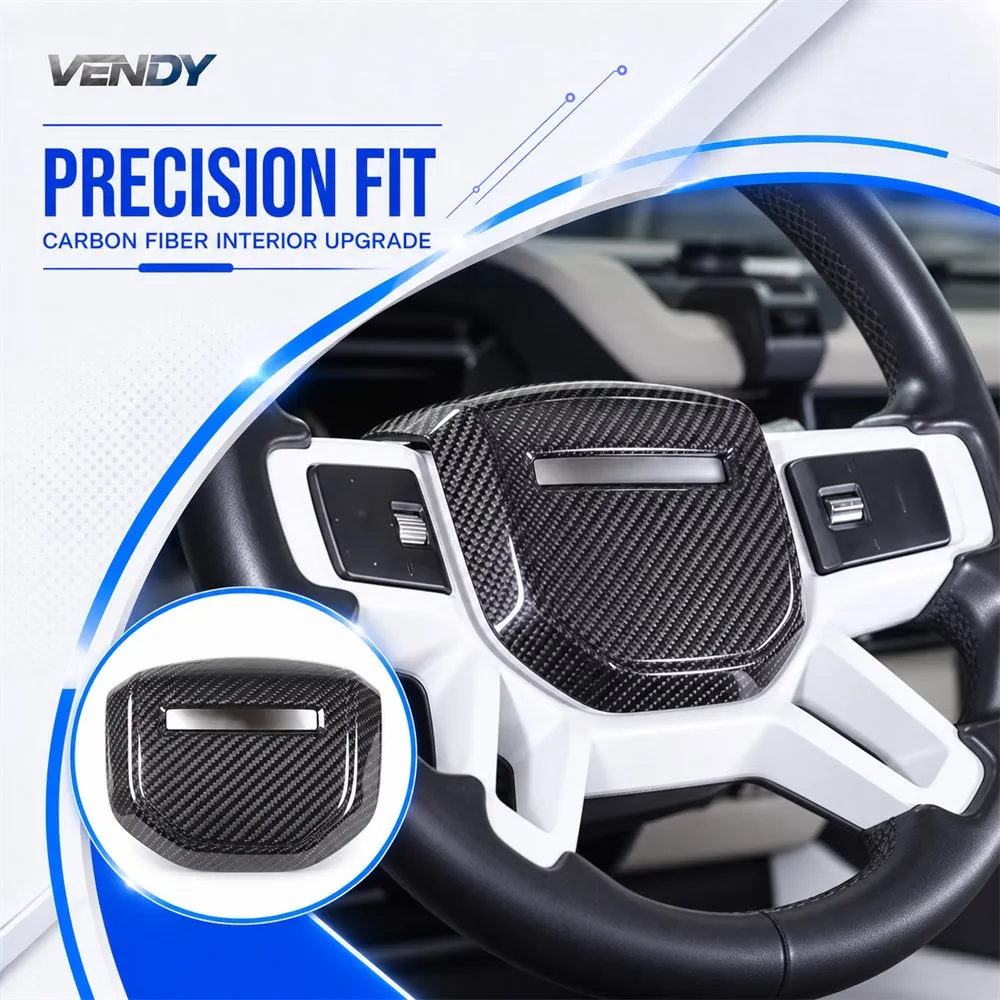 Real Carbon Fiber For Land Rover Defender 90 110 130 2020-24 Steering Wheel Emblem Cover Trim Modified Parts Accessories