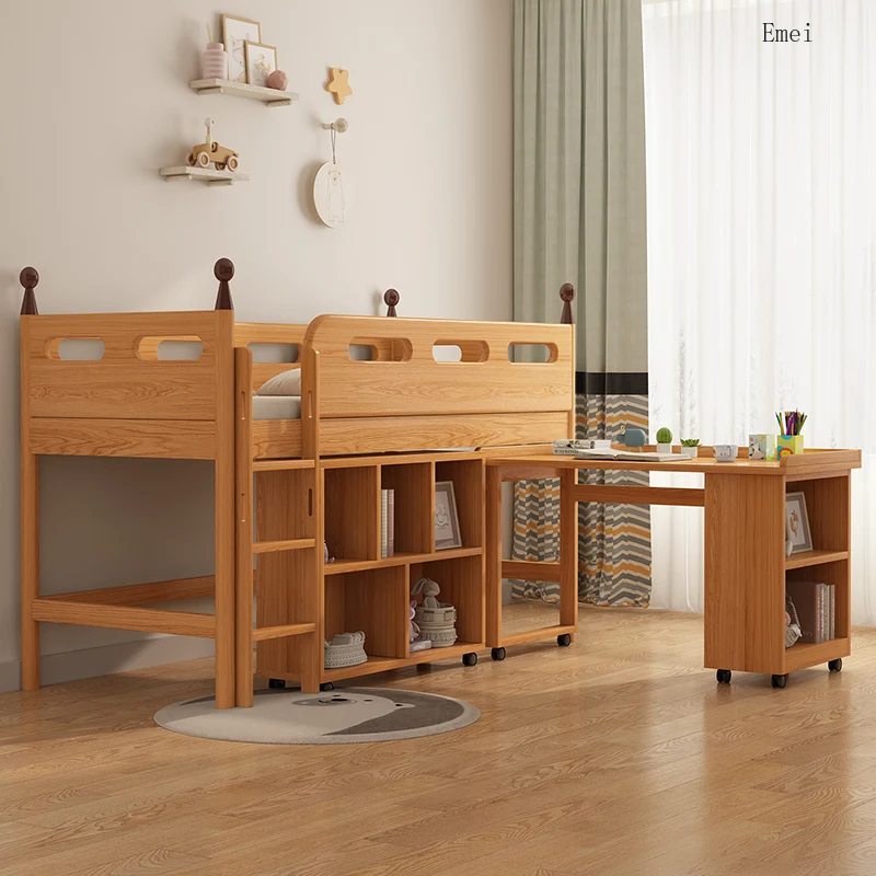 

All Solid Wood Bed under Bed Table Nordic Simple Multi-Functional Combination Children Furniture