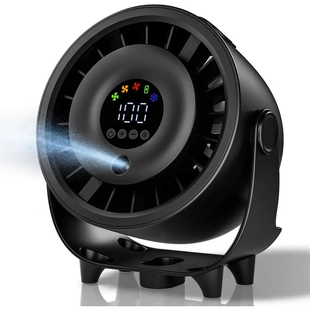 Desk Turbo Table Bedroom Desktop Fans with Mist Spray, 100-Speed Digital Display, Low Noise, 120° Rotating, Rechargeable Battery