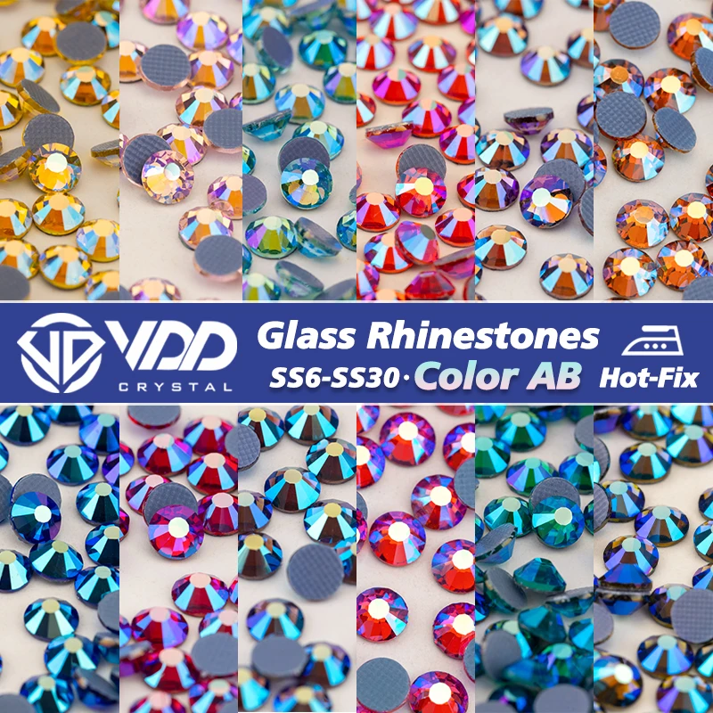 VDD SS6-SS30 High Quality Hot-Fix Glass Rhinestones Crystal Color-AB Flatback Glitter Strass Stones For Clothes Wedding Dress