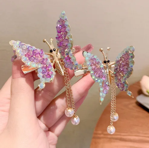 2023 Cute Moving Butterfly Hairpin Girls Tassel Barrettes Hair Accessories Shaking Move Wing Top Clip Bangs Hair Clip Jewelry