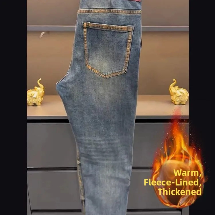 

Высококачественные мужские джинсы Slim Fit из денима, осенняя новинка, модные прямые штанины, средняя посадка, застежка на пуговицы