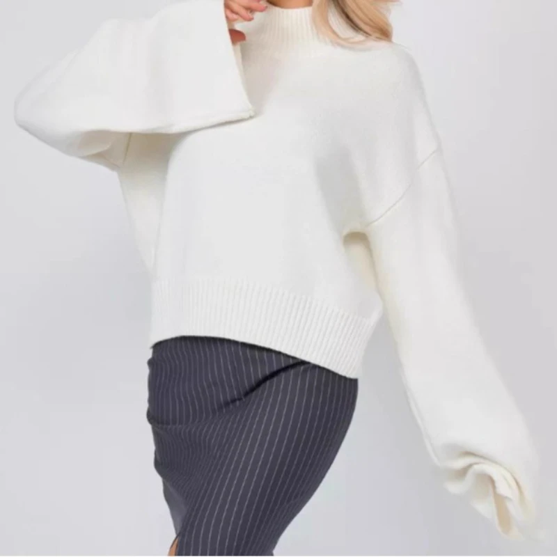 

Turtle Neck Autumn and Winter Loose Short Flared Sleeve Women's Sweater