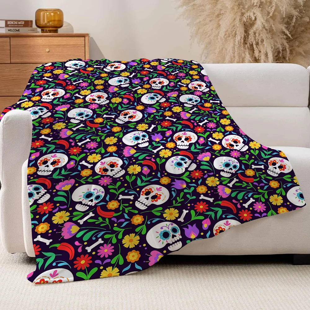 Mexican Day of the Dead Blanket Soft Warm And Thick Perfect For Bedroom Living Room Bed Sofa Camping Picnic Office Gift - view 5