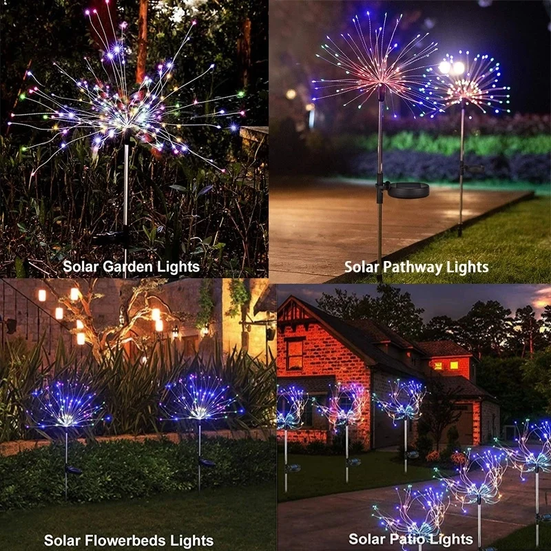 Luces LED solares de fuegos artificiales para exteriores, lámparas impermeables para decoración de césped de jardín, luz de hadas para Patio, lámpara de paisaje