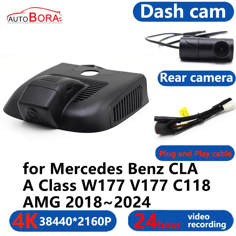 AutoBora 4K Wifi 3840*2160 Car DVR Dash Cam Camera 24H Video for Mercedes Benz CLA A Class W177 V177 C118 AMG 2018~2024