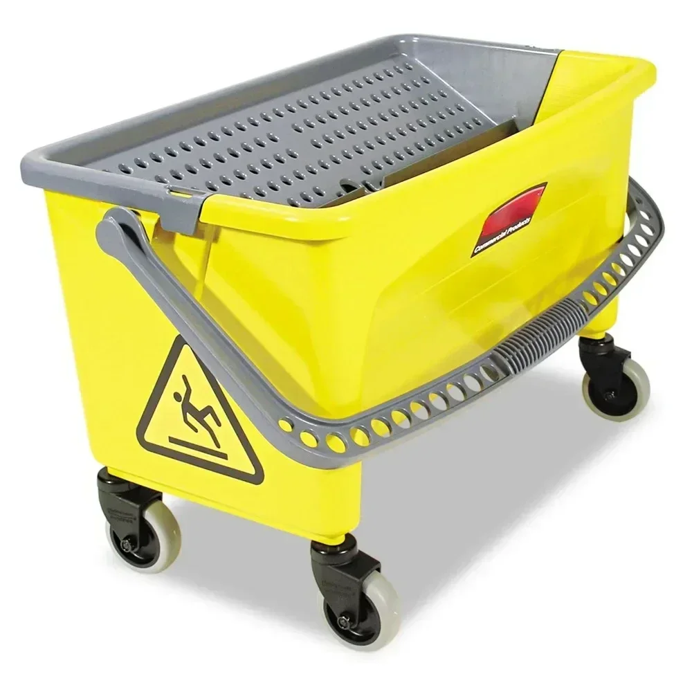 Hot Sellers.Commercial Mop Bucket with Press Wring, Suitable for Microfiber Flat Mops, Wheeled for Easy Mobility, Yellow, 18.NEW