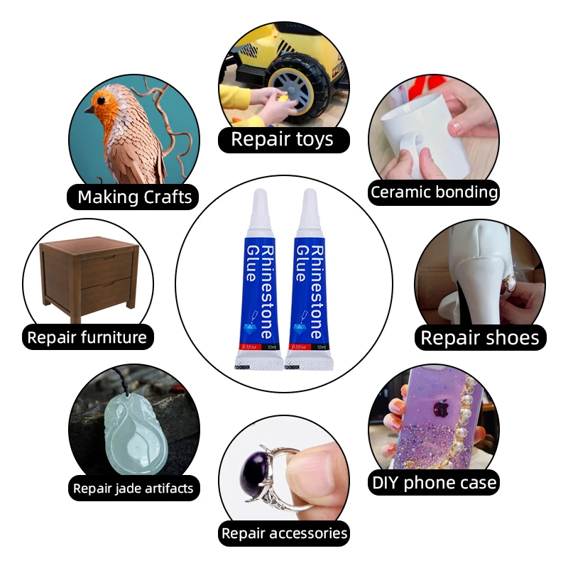 QIAO New Rhinestone Glue 10mL Multi-purpose B7000 for Jewelry,Bead,Rhinestones,Fabric DIY High Viscosity Adhesive Glues