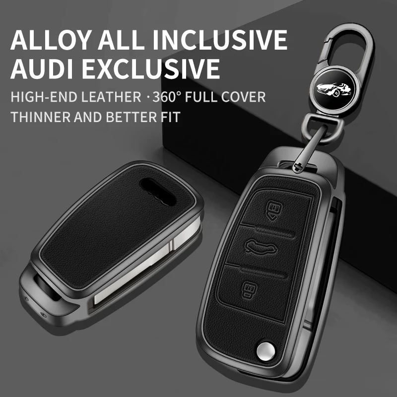 

Zinc Alloy+Cow Leathe Car Key Case Cover Shell Protector For Audi A1 A3 A6 Q2 Q3 Q7 TT TTS R8 S3 S6 RS3 RS6 3 Button Accessories