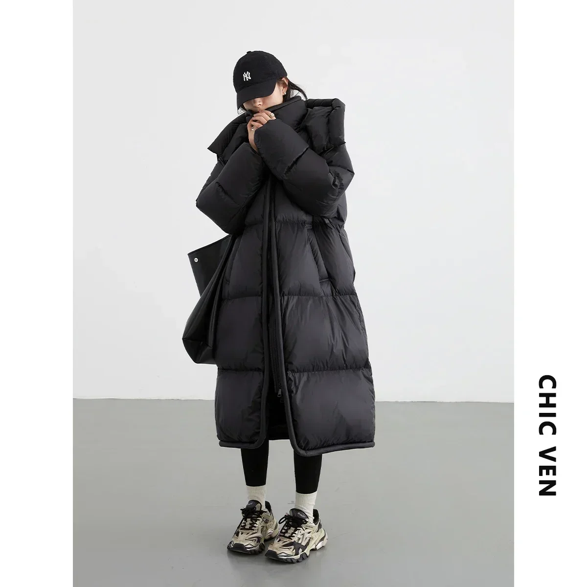 CHIC VEN Women Long Down Coats Hooked Loose New Solid Woman Down Jacket Thick Soft Warm Female Overcoat Autumn Winter 2023