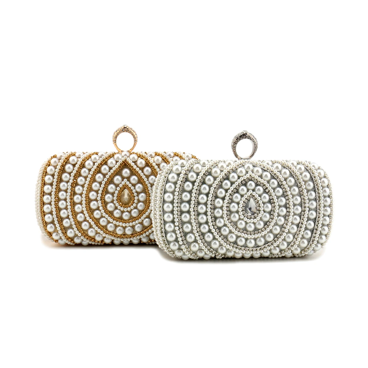 Beading Wedding Clutch Evening Bags Rhinestones Pearl Handbags With Chain Shoulder Metal Party Purse Diamonds Holder