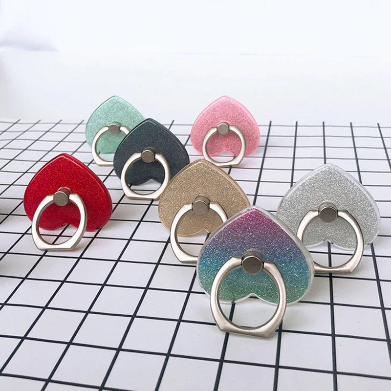 

Cellphone Ring Holder Finger Pink Heart Phone Accessories Stand Glittery Metal Cute Grip Tok 360 Rotate Bracket Mobile Support