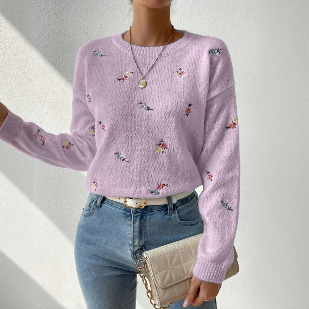 

Вязаный пуловер с круглым вырезом в корейском стиле, трикотаж, облегающий модный свободный топ ранней осени для женщин