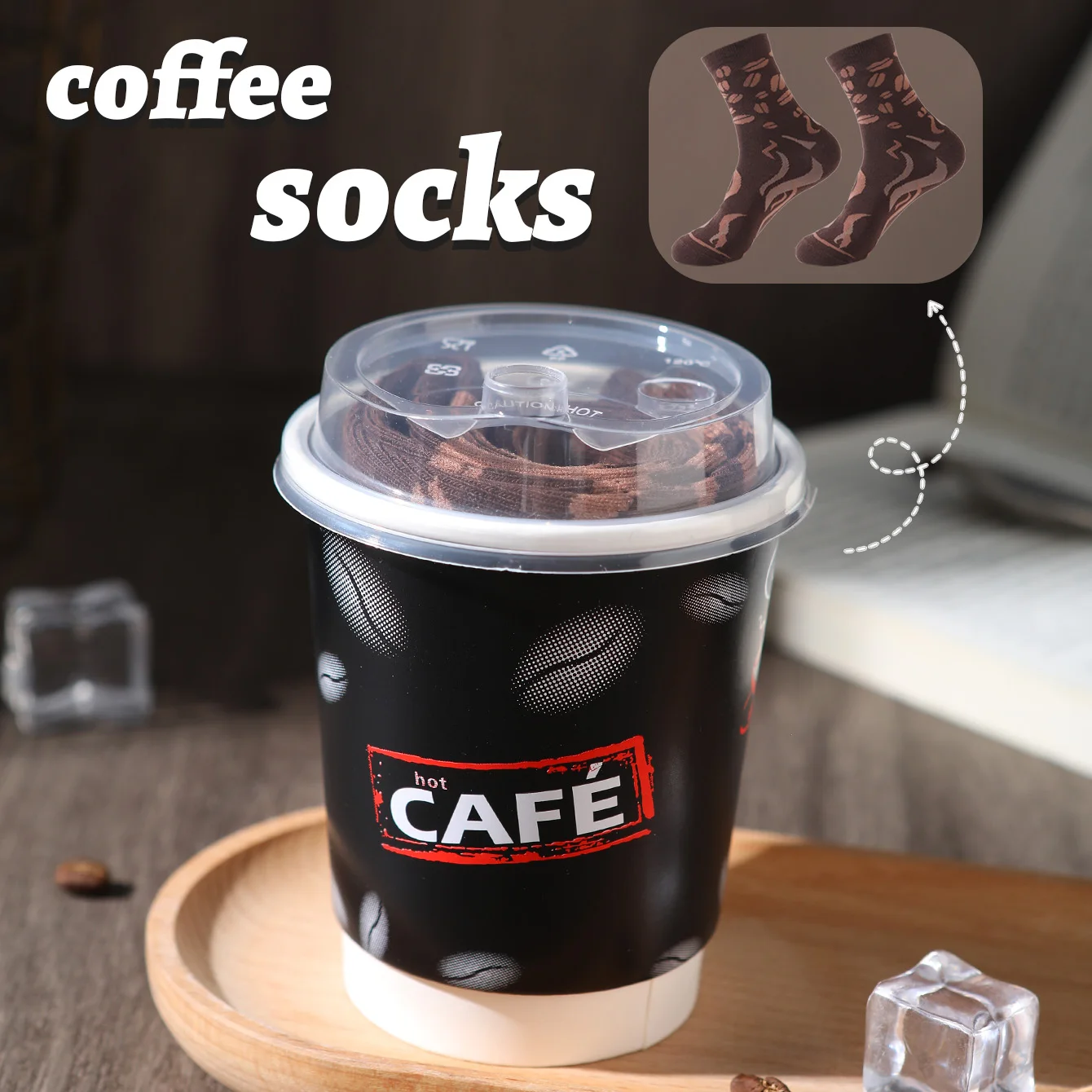 1 pair of unisex mid-calf socks in a novel and interesting coffee-themed gift box, creative socks with a fashionable and trendy style, comfortable and breathable, suitable for parties, casual wear, Valentine's Day, Hal