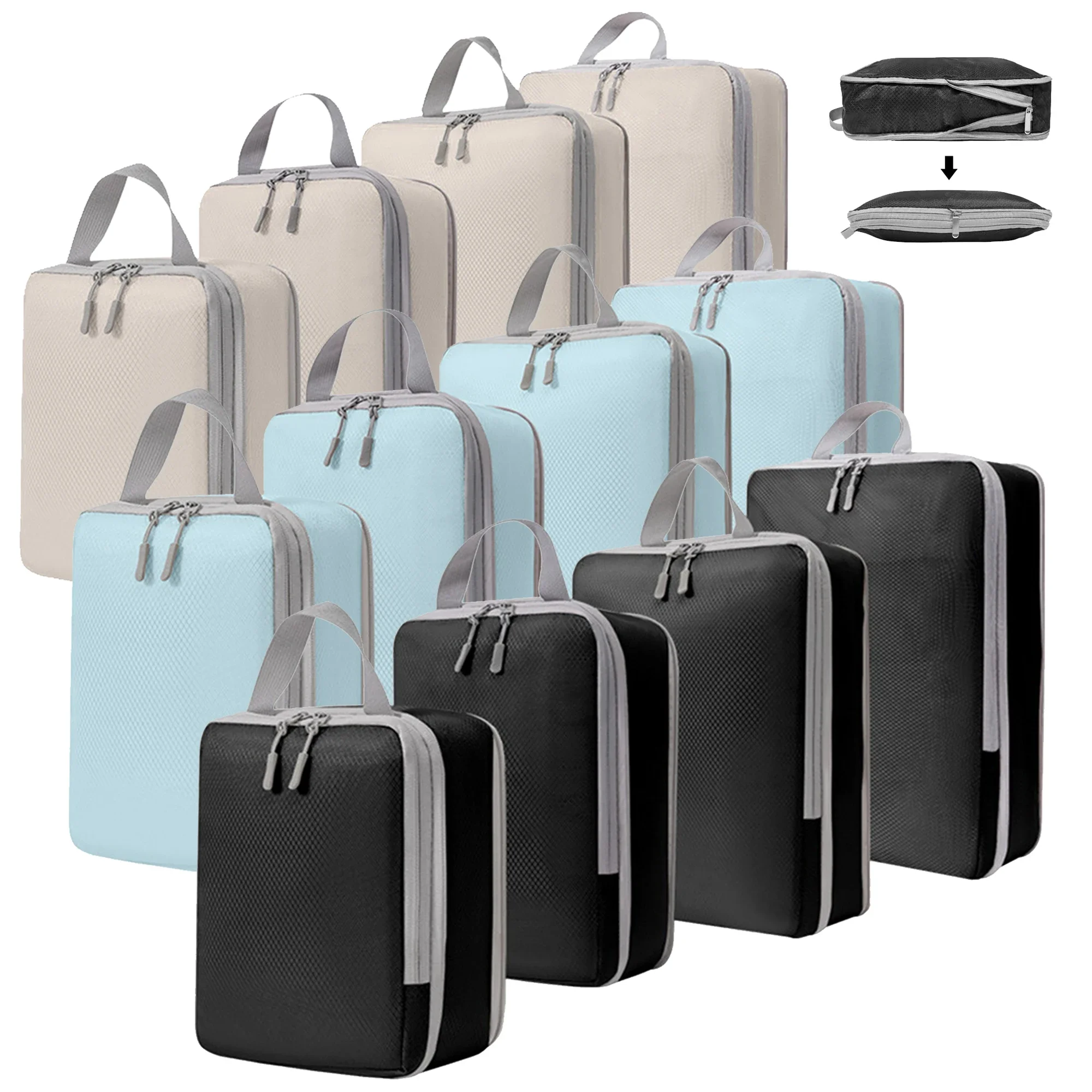 

4pcs Large Capacity Travel Compression Packing Cubes Bag Portable Waterproof Suitcase Clothes Organizers For Travel Home Storage
