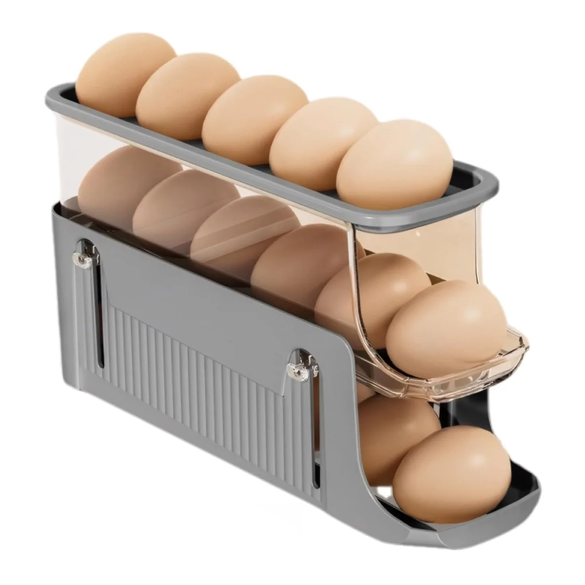 3 Tier Foldable Egg Holders,Rolling Egg Holder for Refrigerator,Automatic Rolling Egg Storage Tray,Egg Tray Grey