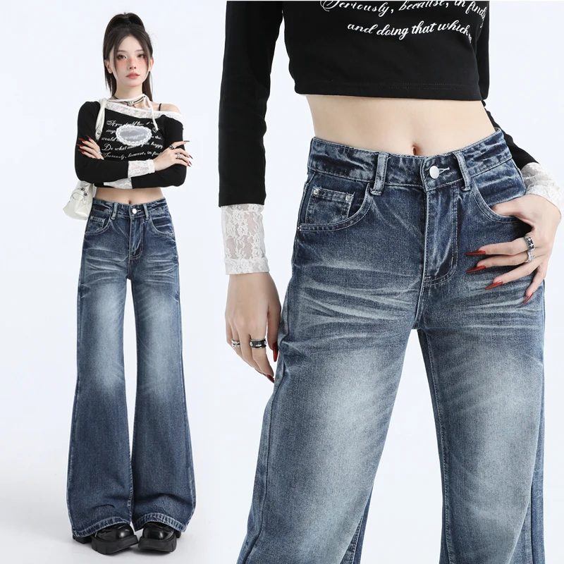 

Vintage Baggy Wide Leg Jeans for Women Wash Casual High Waist Loose Denim Pants Streetwear Korean Straight Pant Hip Hop Trousers