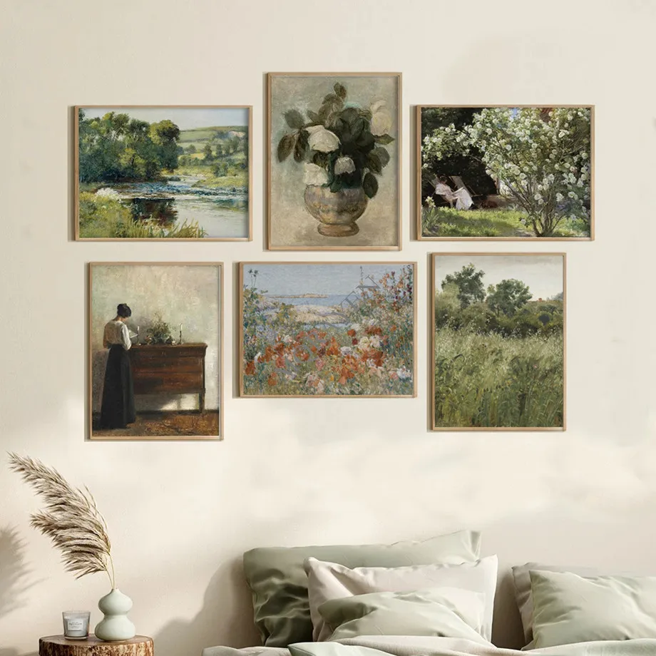 Rural Nature Landscape Wall Art Victorian Woman Reading Posters Canvas Painting White Flower Prints For Living Room Home Decor view 2