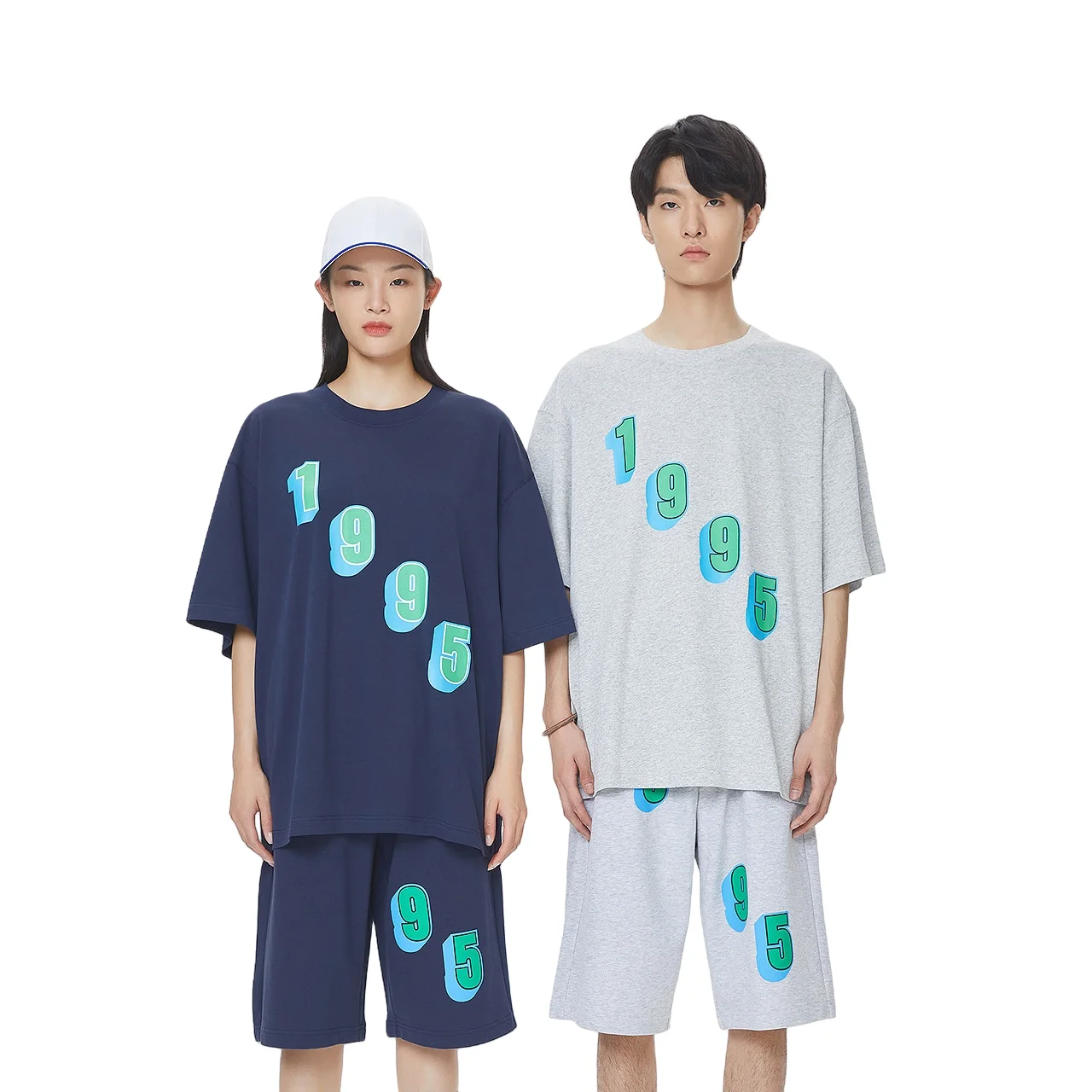 

Metersbonwe-Men's And Women's Front Number Round Neck T-shirt 100% Cotton Knit Loose Tops Sporty Casual Couple Summer
