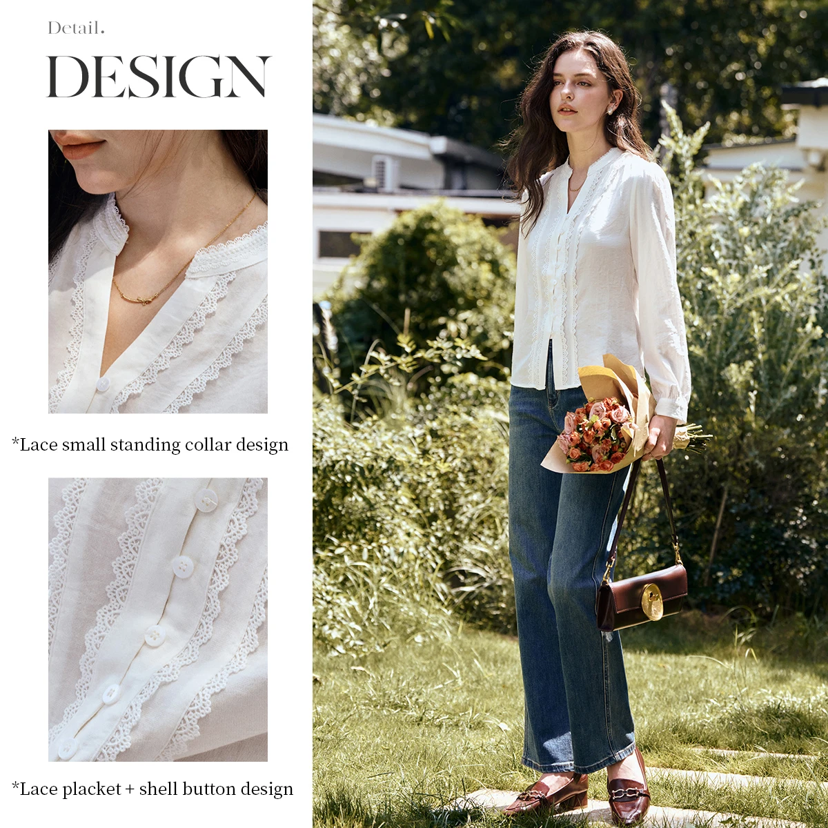 OLrain French Elegant Long-sleeved White Shirt Autumn 2025 New Loose Chic Blouse Temperament Commute V-neck Shirt M57QC000111