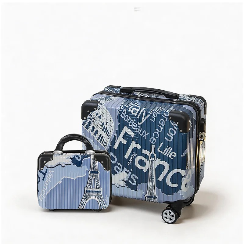 18 inch silent wheel luggage, hand-held makeup bag, two-piece set, convenient for business travel, can be used for registration view 3