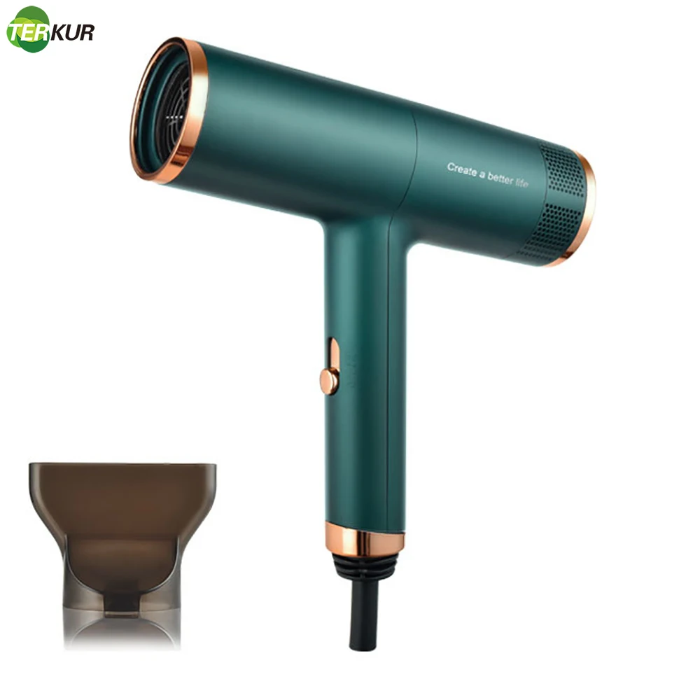 Professional Hair Dryer 32000RPM Blue Light Negative Ion Hot Natural Air Powerful Strong Winds 2 Gears Low Noise Blower Nozzle