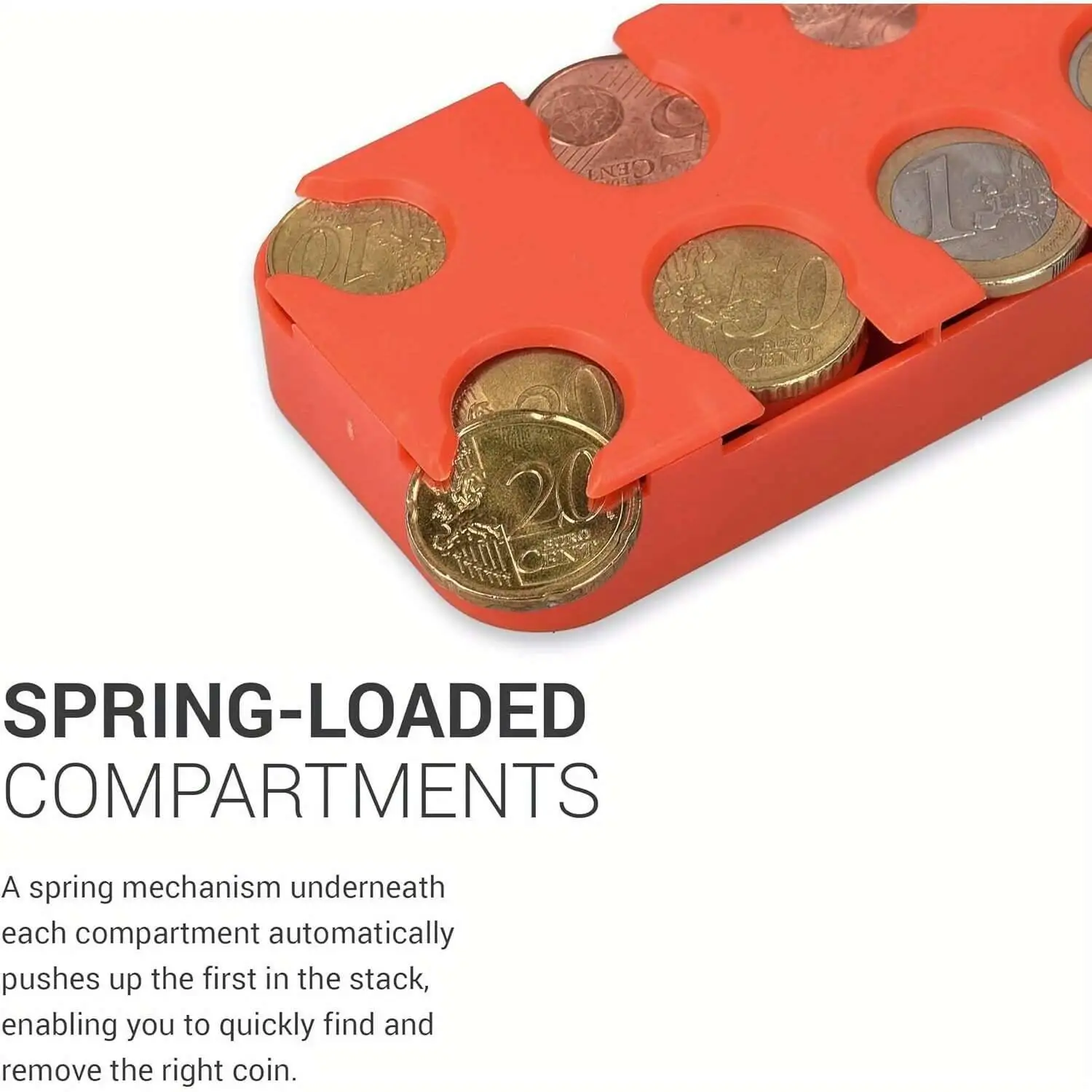 صندوق تخزين العملات المعدنية 8 مقصورات وغطاء شديد التحمل مع فتحات ملصقات 1 سنت إلى 2 يمكن أن يحمل 50/20/10/5/2/1/0.50/0.20/0.10/0.05 يورو