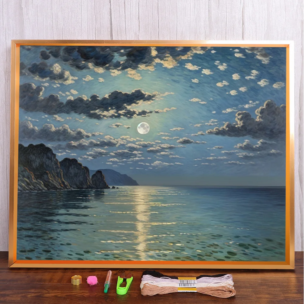 

Landscape Moon Night Printed Cross Stitch Complete Kit Embroidery Painting Knitting Hobby Handmade Promotions Wholesale Gift