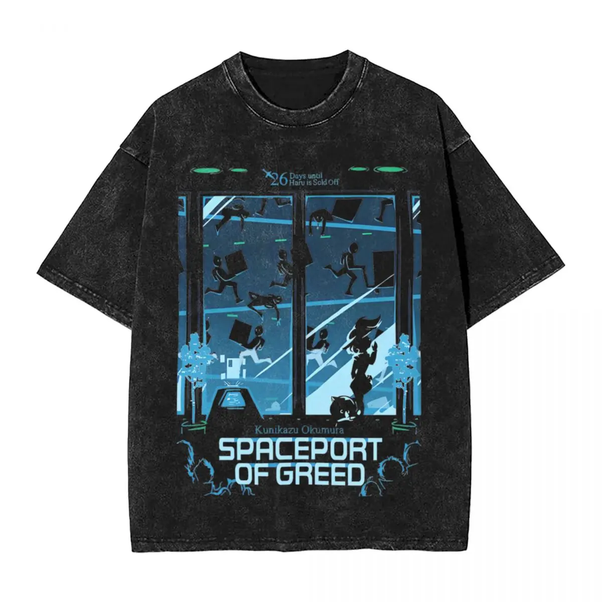 Washed T Shirt Spaceport Of Greed T-Shirt Harajuku Persona 4 Video Games Anime Streetwear Short Sleeve Tops Tee Shirt Men Women