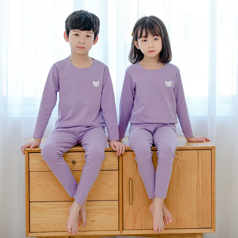 Children's Thermal Underwear For Both Boys And Girls Autumn Cat Head Print Fashion Long Sleeved Casual Pants For Home Use view 6
