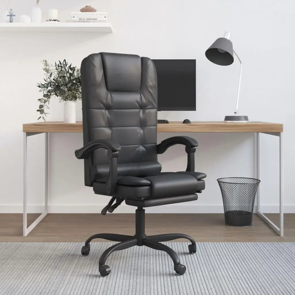 Ergonomic Black Faux Leather Massage Reclining Office Chair - Adjustable Comfort & Support